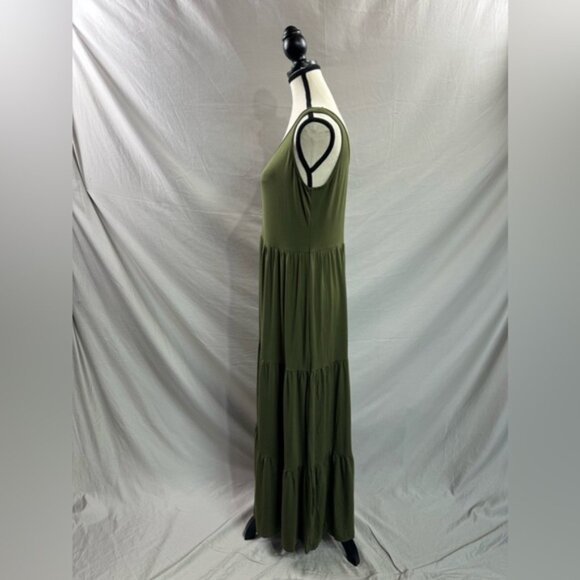 Ruffle Hem Smock Maxi Dress Army Green - Picture 7 of 9